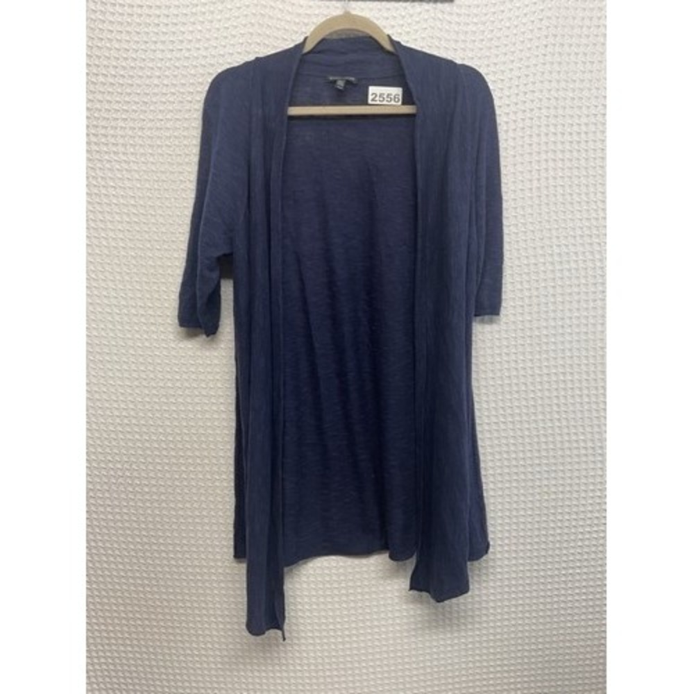 Eileen Fisher Navy Elbow Slv Slub Open Front Cardigan Women M China Linen/Cotton